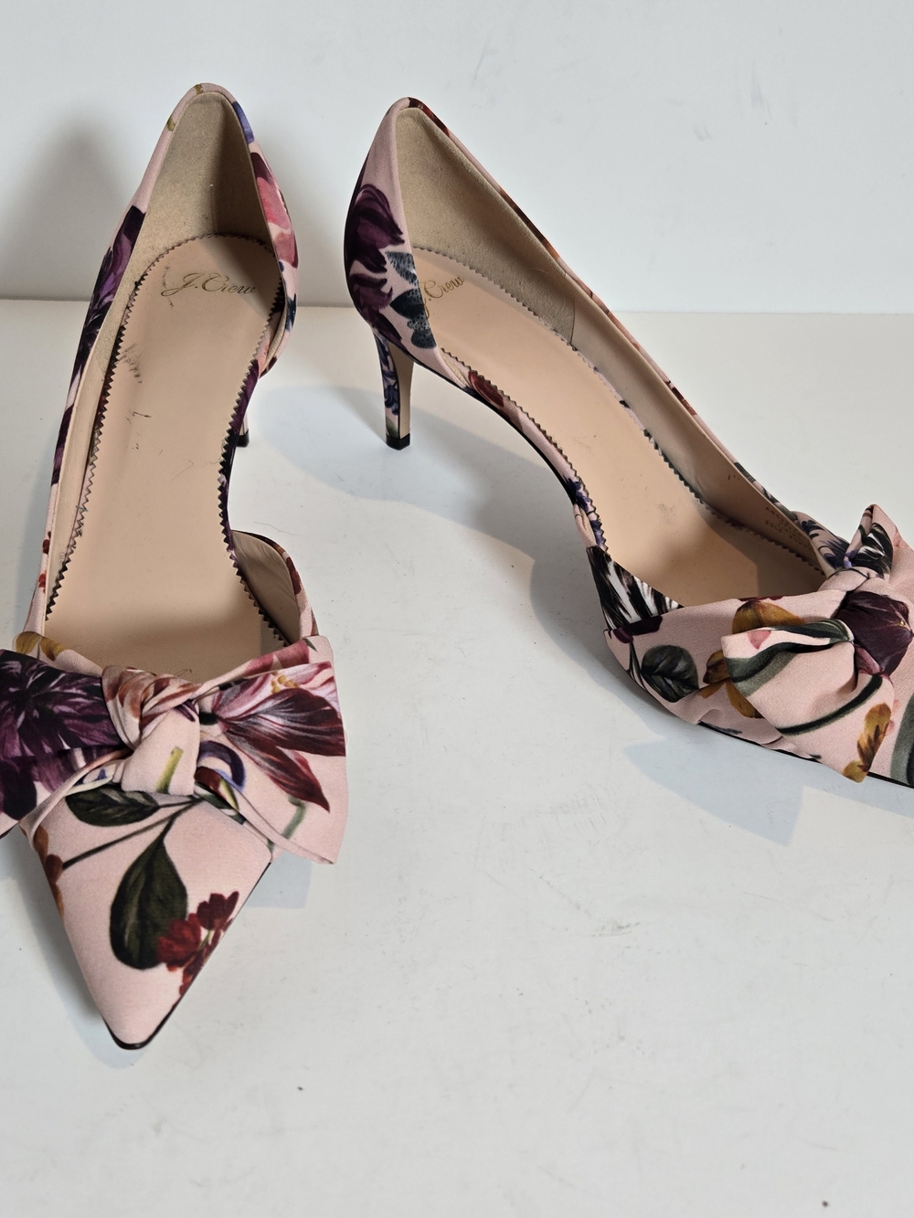 J. Crew Pink Floral Pointed-Toe Bow Pumps